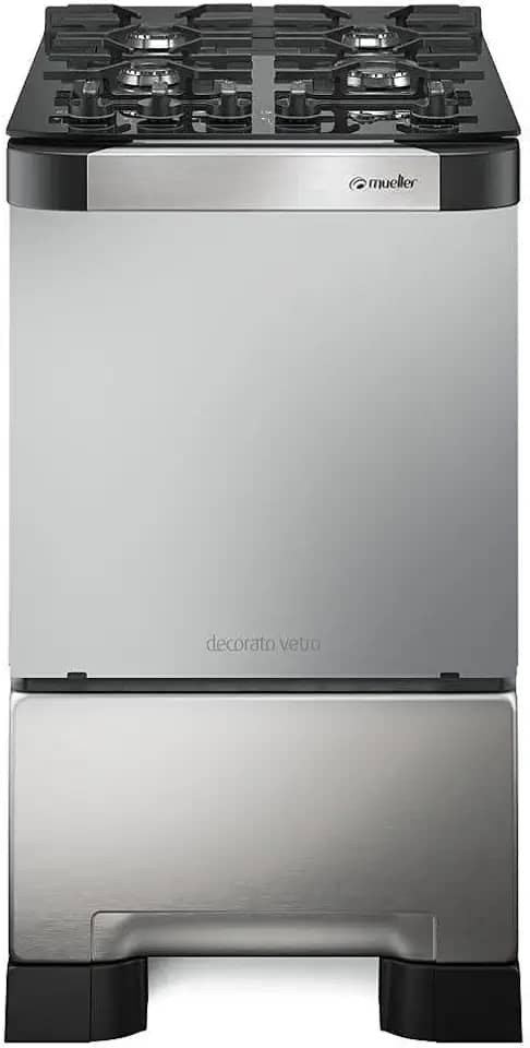 Fogão 4 Bocas Mueller Decorato Vetro Inox Bivolt com Mesa de Vidro