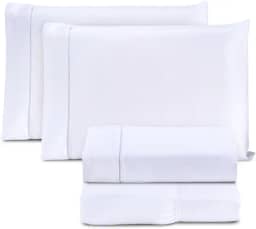 Jogo de Cama Casal Padrão Percal 400 Fios Ponto Palito 04 Peças, Antiácaro, Não faz bolinha Toque Extra Macio – Branco