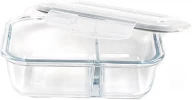 Pote Hermético de Vidro com 2 Divisórias, 640ml, Tampa com Trava, Compatível com Micro-ondas, Freezer e Lava-Louças - Premium MBB Shop Mix