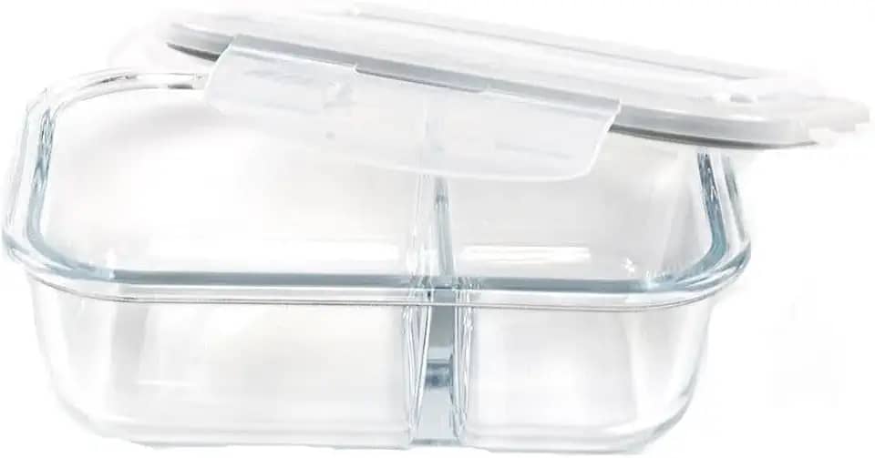 Pote Hermético de Vidro com 2 Divisórias, 640ml, Tampa com Trava, Compatível com Micro-ondas, Freezer e Lava-Louças - Premium MBB Shop Mix