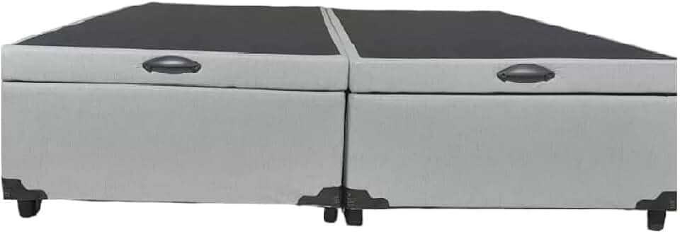 Cama Box Baú King Bipartido Blindado Linhão Cinza Com Pistão A Gás