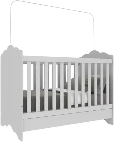 Berço Mini Cama 3 em 1 Grade Soft, Padrão Americano, Multimóveis, Branco Premium