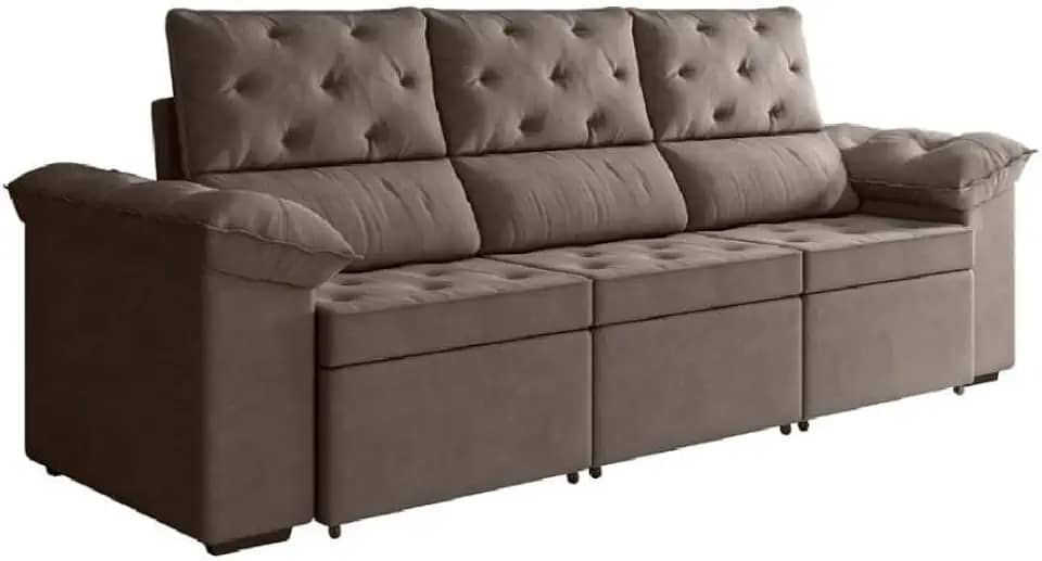Sofá Retrátil 3 Lugares 2,10m York Suede Marrom
