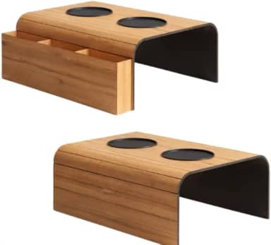 Esteira para Sofá com Suporte para Copos e Controle Remoto, Madeira Natural, Kit com 2 Peças