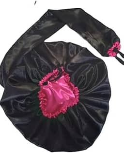 Touca Difusora de cetim ajustavel Preta com Pink