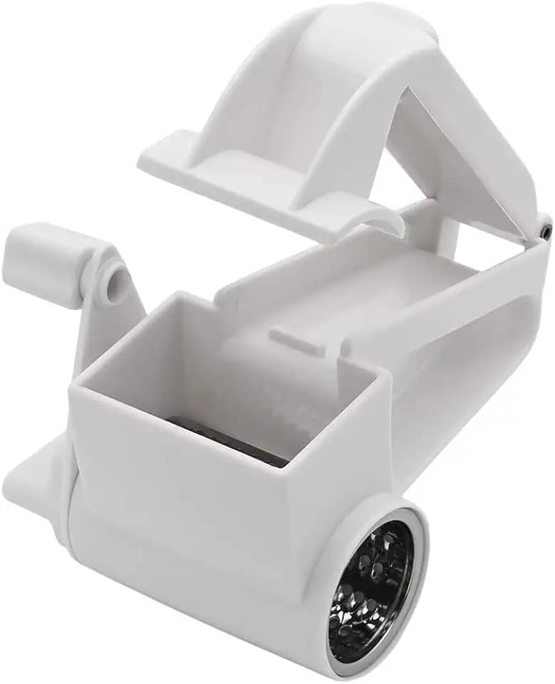 Mimo Style Ralador de Queijo Manual Branco 14,5cm, Feito de Polipropileno e Aço Inoxidável. Economiza Tempo e Esforço. Resistente e Durável, Perfeito Para Queijos, Chocolate, Nozes, Amêndoas