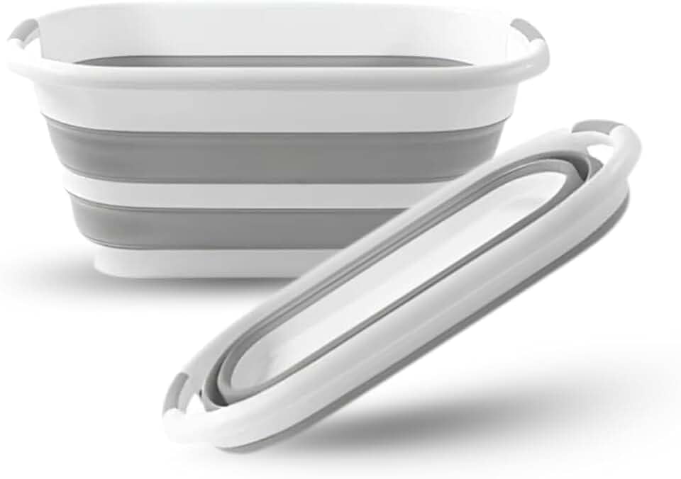 Balde Retrátil de Silicone 26 Litros Regular com Alça Dobrável Fácil Armazenagem Multiuso Branco e Cinza Premium