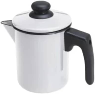 Caneca Leiteira Com Bico e Tampa Fervedor Esmaltado Ágata 900ml Branca