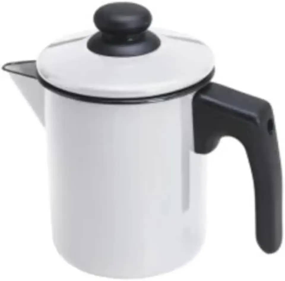 Caneca Leiteira Com Bico e Tampa Fervedor Esmaltado Ágata 900ml Branca