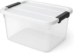 Caixa Organizadora Transparente 15 L com Tampa e Travas Laterais — Empilhável para Closet, Lavanderia e Escritório