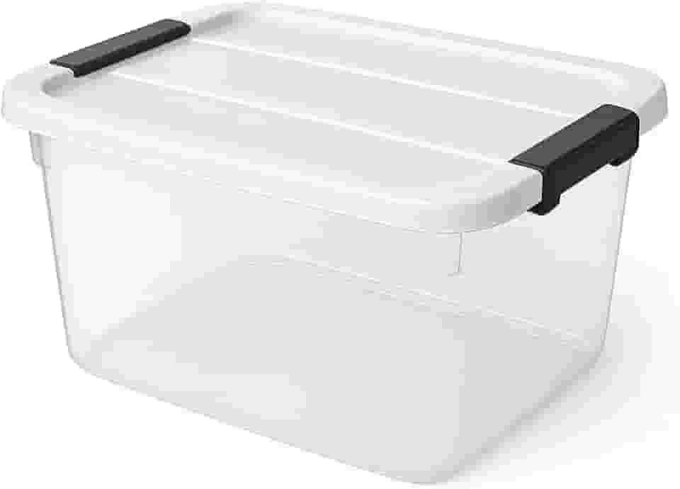 Caixa Organizadora Transparente 15 L com Tampa e Travas Laterais — Empilhável para Closet, Lavanderia e Escritório