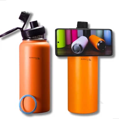 Garrafa Térmica Barganha Mix com Suporte Magnetico Duplamente Isolada a Vácuo, 1000ml, Mantém Bebidas Quentes por 12 Horas e Geladas por 24 Horas (p1666Laranja)