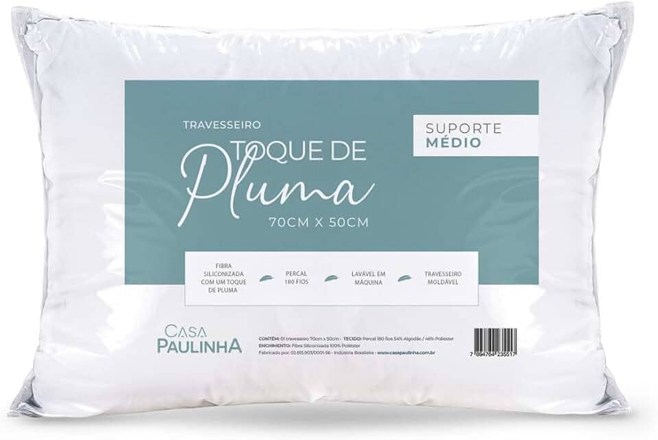 Travesseiro Toque de Pluma Pena Percal 180 Fios 50x70cm Lavável, Antiácaro, Antialérgico