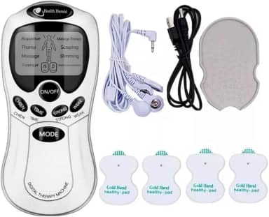 Aparelho de Massagem por Choque TENS e FES com 4 Eletrodos - Massageador Muscular Portátil para Alívio de Dor e Reabilitação