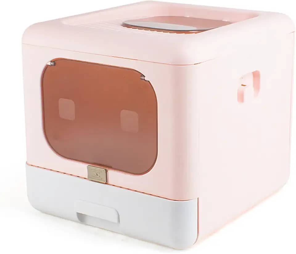 Caixa de areia para gatos fechada sem odor dobrável anti-salpicos com design de porta bidirecional para gatinhos adultos gatos idosos PP material 40 x 44 x 39 cm (rosa)