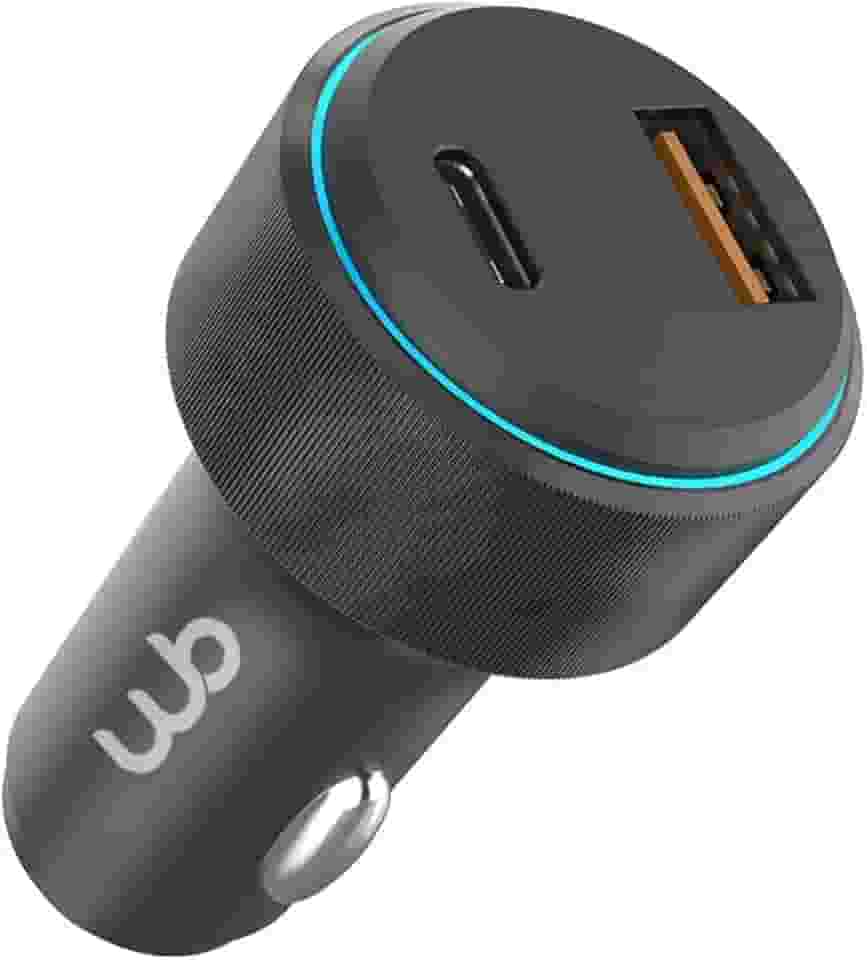 WB Carregador USB-C e USB-A rápido Veicular com duas entradas 48W, Preto