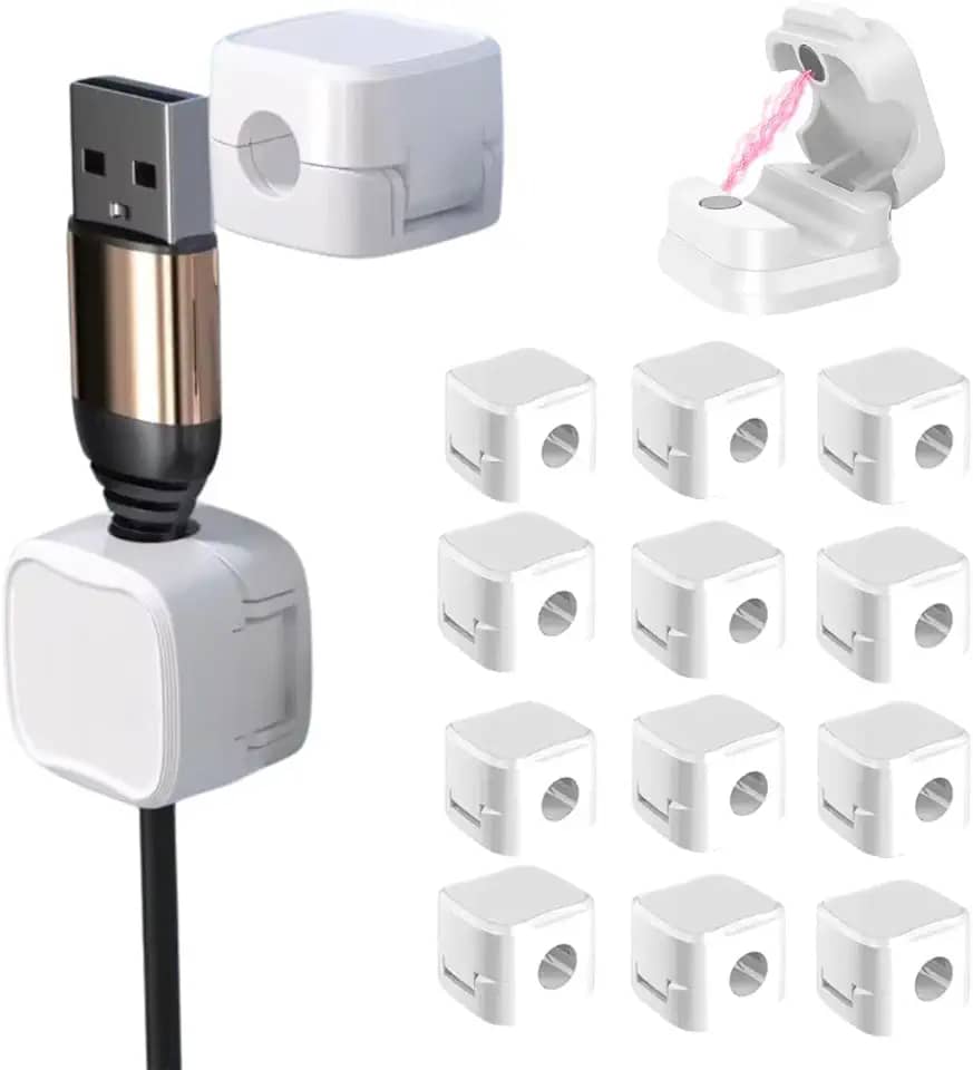 Organizador De Fios E Cabos Clips Magnetico Arrumador Cabo Chega de Cabos Caídos Pelo Chão (Branco, 12 unidades)
