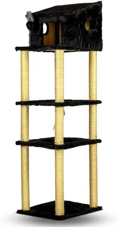 Arranhador para Gatos Torre Gigante Com Casa e Cama Confortável Brinquedos Interativos Cat Rio(Preto)