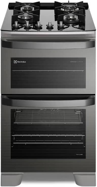 Fogão 4 bocas Electrolux Preto Expert com Duplo Forno, Função Air fryer e Mesa de Vidro (FE4AD) 220V