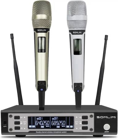 SOMLIMI original EW135G4 Sem Fio Microfone Profissional para Cantares Performances dePalco Karaoke Conferenciada lgreja Palestr (135-White and Gold)