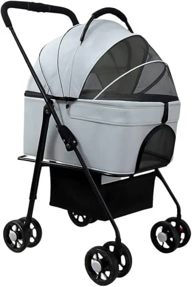 Carrinho Pet Luxo 2 em 1 Carrinho De Passeio, porte até 20 kg + Bolsa De Transporte Removível Portátil Cachorro ou Gato Com Tela Respirável Super Leve e Prático