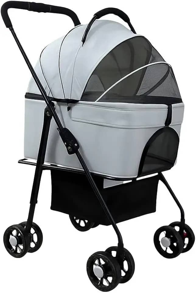 Carrinho Pet Luxo 2 em 1 Carrinho De Passeio, porte até 20 kg + Bolsa De Transporte Removível Portátil Cachorro ou Gato Com Tela Respirável Super Leve e Prático