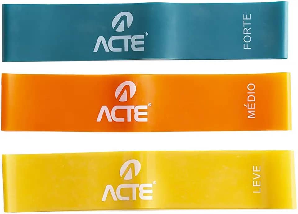 Acte, Kit com 3 Faixas Elásticas Mini Band T71 Com Intensidades Leve Médio e Forte, Diversas Cores