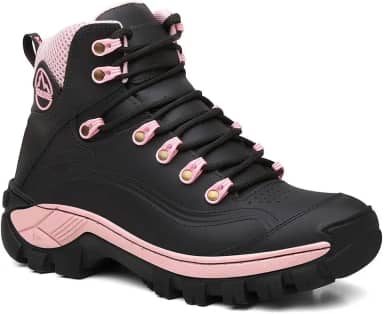 Bota Adventure Feminina Para Trilha Palmilha Gel Preto e Rosa N7