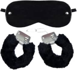 Kit Sado Algema Sexual de Metal com Pelúcia e Venda para Olhos