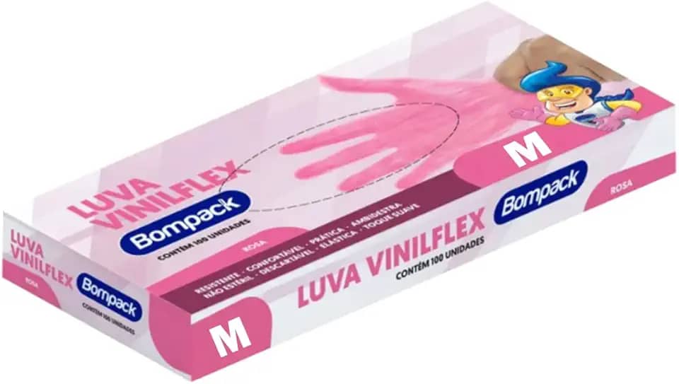 Luva Vinilflex Bompack S/Po Rosa M C/100