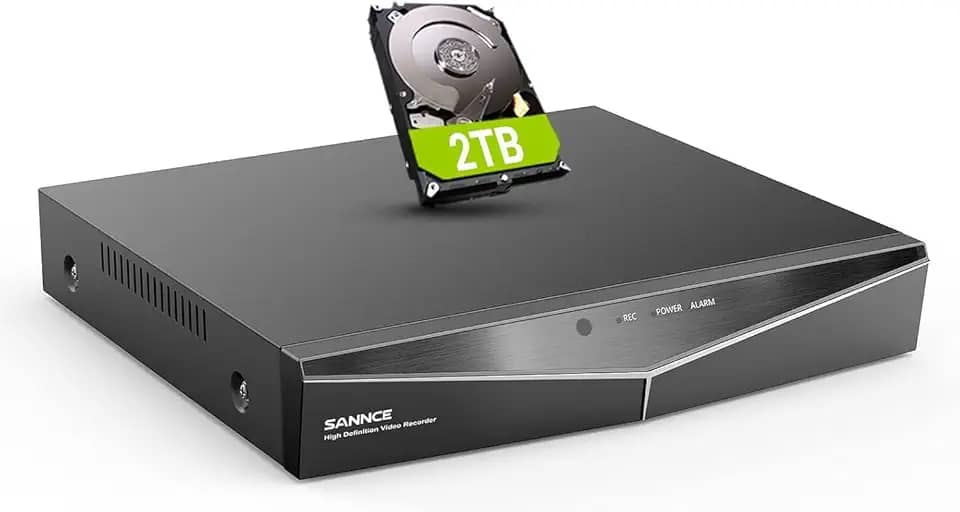 DVR para câmera de segurança, SANNCE 5MP 8CH CCTV DVR com disco rígido de 2TB, gravador de vigilância H.264+ híbrido 5 em 1 para câmeras analógicas 8CH e 2CH IP, acesso remoto, detecção de movimento