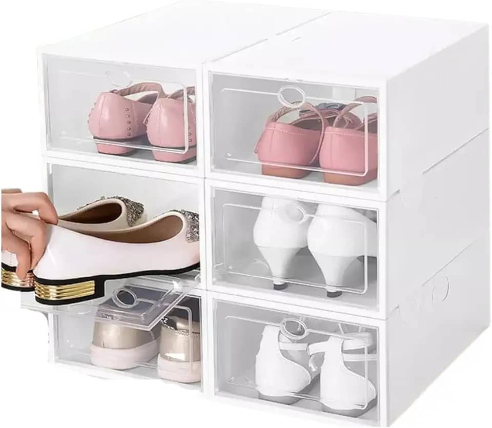 Kit 10 Caixas organizadora para guardar sapato sandália chinelo empilhável Sapateira Gaveta (Branca)