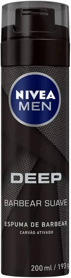 NIVEA MEN Espuma de Barbear Deep 200ml - Com carvão ativado em sua fórmula, promove um barbear suave e ainda deixa a sensação de frescor e limpeza por mais tempo
