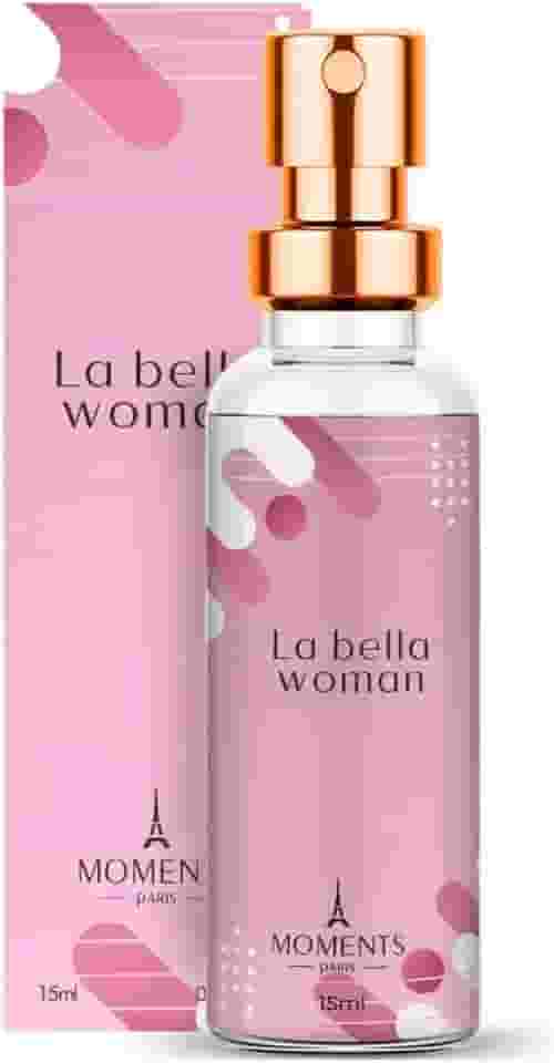 Perfume de Bolsa Feminino LA BELLA WOMAN 15ml Moments Paris Excelente Fragrância Floral Frutal Gustativo Parfun Longa Duração Alta FIxação EDP Spray Dia Noite Mulher Delicada Sensual