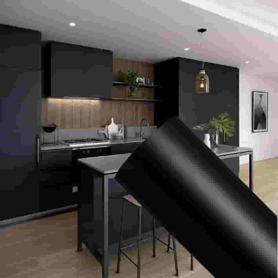 Papel de Parede Adesivo Preto Decorativo 5 metros = 1 Rolo de 5m X 45cm Para Parede Móveis Geladeiras Eletrodoméstico