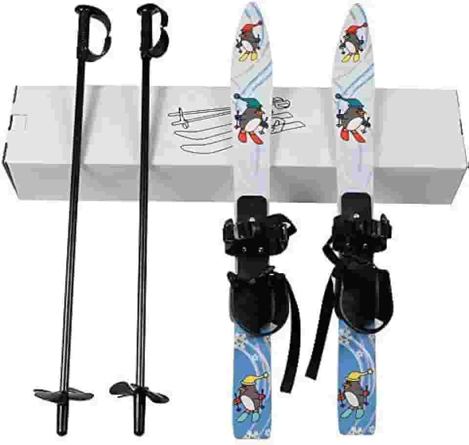 I-Sport Conjunto de esqui infantil de plástico ABS para iniciantes, esquis de neve e bastões com encadernação universal para idades de 2 a 5 anos (pinguim)