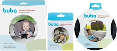 Kit Espelho Retrovisor Traseiro Bebê Conforto Cadeirinha Carro, Espelho Retrovisor Dianteiro e Kit Protetor Solar com Ventosas Buba (Protetor Solar Simples)