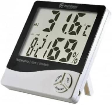 TERMO HIGROMETRO DIGITAL COM MAXIMA E MINIMA MEDIDOR DE TEMPERATURA E UMIDADE COM RELOGIO E ALARME INCOTERM