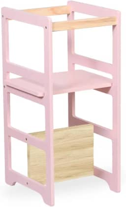 Torre De Aprendizagem Montessori 4 Em 1 Laqueada Rosa Bebê Regula Altura