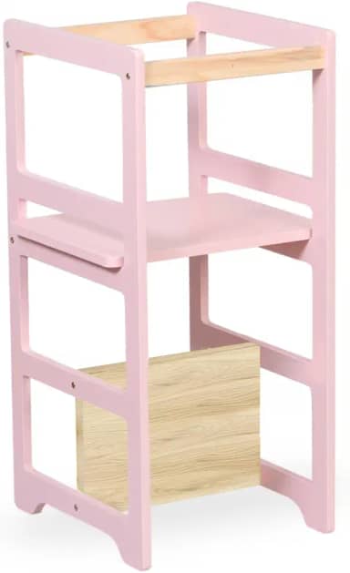 Torre De Aprendizagem Montessori 4 Em 1 Laqueada Rosa Bebê Regula Altura