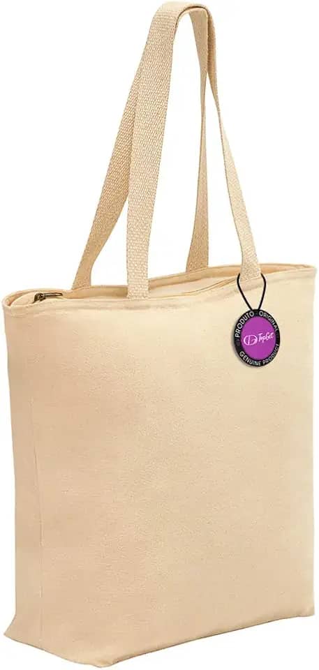 Sacola Ecobag 48x40cm em Algodão com Zíper Safe TopGet (Natural)