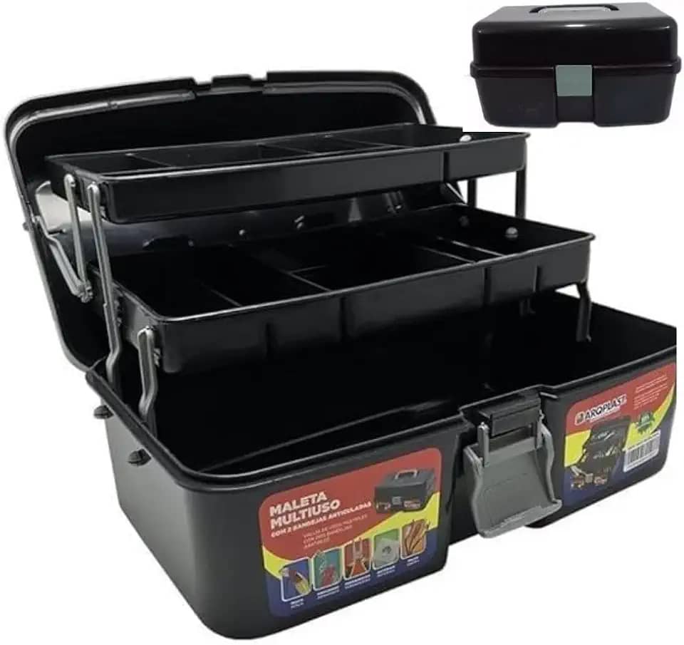 Maleta Organizadora com 2 Bandejas Multiuso para Pesca Tralha e Caixa de Ferramentas