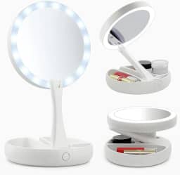 Espelho de Mesa com LED, Aumento 10x, Luz Ajustável, Recarregável via USB, Portátil, Ventosa Ultra Fixa, Ideal para Maquiagem, Viagem e Cuidados com a Pele