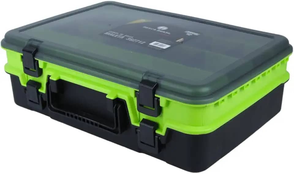 Pesca Brasil, Maleta de Pesca 392712 Para Acessórios Compartimento Duplo com Divisórias e Trava Fácil Transporte, Verde
