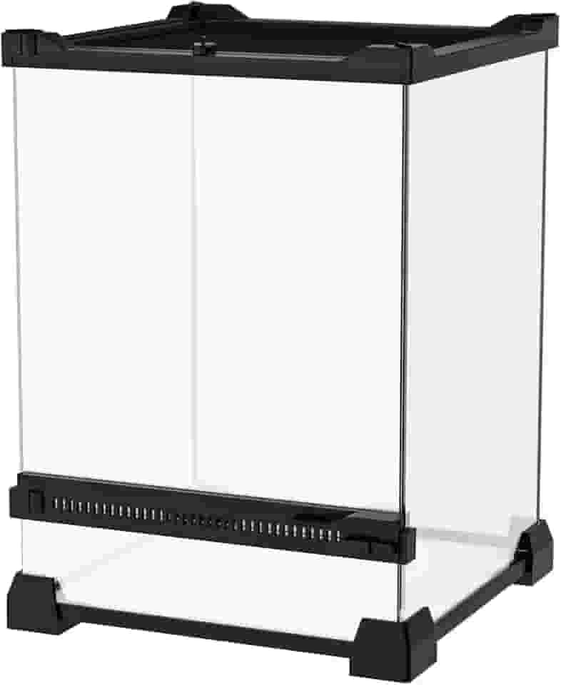 Terrário para répteis mini, 20 x 20 x 30 cm, tanque de vidro de abertura frontal com tampa e trava de malha, caixa de vidro de 360° para pequenos répteis, sapos, tarântulas, aranhas saltadoras e