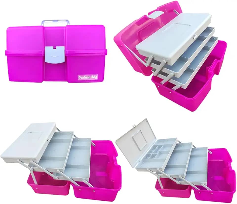 Maleta de Pesca Rosa 3 Bandejas Articuladas Com Divisórias Polymer