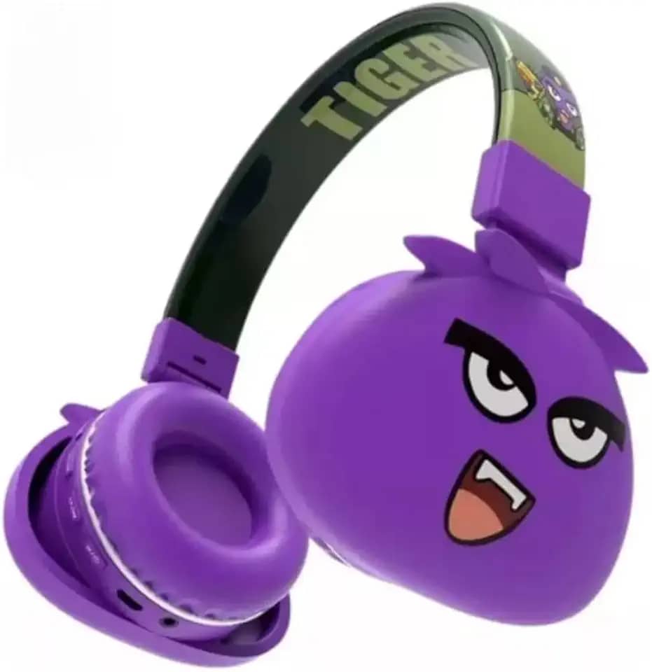 Fone de Ouvido Bluetooth Infantil Mostrinhos Sem Fio Kids - 8 Modelos Divertidos com Conexão Bluetooth e Cabo Auxiliar, Ajuste de Altura e Design Dobrável - Conforto e Diversão (Roxo)
