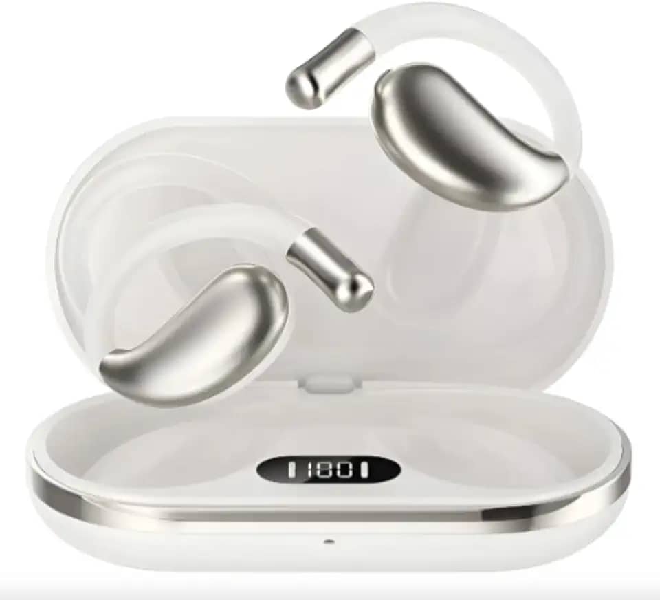 Fone De Ouvido Sem Fio De Condução Óssea TWS, Com Display Digital, Bluetooth, Resistente à Água, Esportivo, Ideal Para Corrida Academia (Branco)