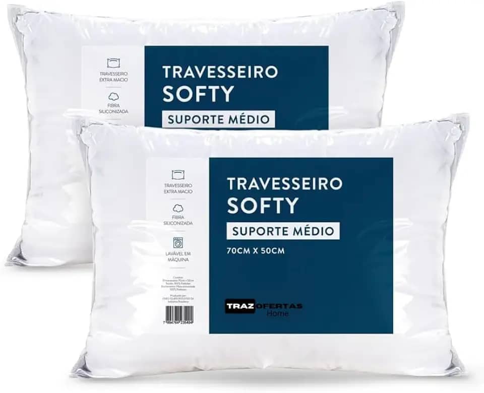 Kit 02 Travesseiros Softy Médio – 70x50cm | Maciez, Conforto e Suporte Ideal para Noites Tranquilas