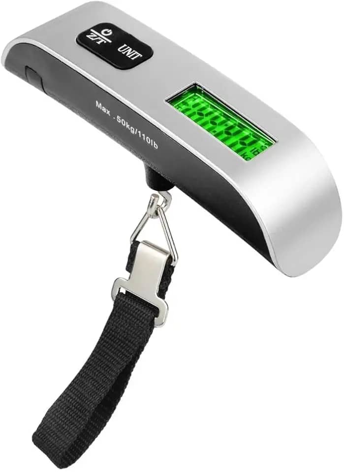 Balança de Bagagem, Pesca e Uso Doméstico Compacta e Resistente Linha Premium Portátil de Mão Até 50kg Com Alça Trava, Visor LCD